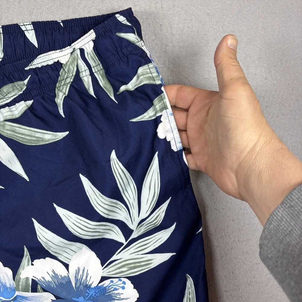 Lands End‎ Men XL 40-42 Swim Trunk Board Shorts Lined Blue Floral Beach Vacation